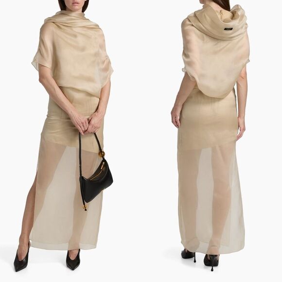 A.W.A.K.E. Mode Tuxedo Silk Gathered Cocktail Dress in champagne US10 $1015 - Picture 1 of 10